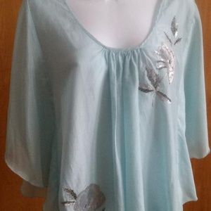 NWT Karen Kane Cape Beaded Floral Top